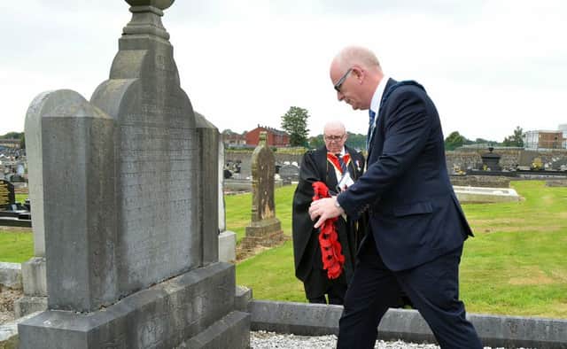 The Mayor, Councillor Billy Ashe, laying a wreath at an earlier commemoration in Co Antrim, before joining the Somme Associations delegation on the Gallipoli battlefields. INCT 40-979-CON