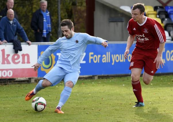 Institute's Robbie Hume pictured in action against Ballyclare Comrades on Saturday. INLS4115-111KM