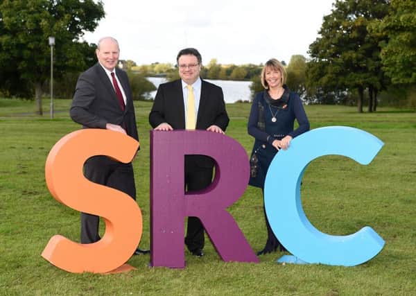 Pictured with Employment and Learning Minister Dr Stephen Farry are (left) Brian Doran, Principal and Chief Executive of Southern Regional College and Margaret Tinsley, Chair of Strategy and Community Planning at Armagh City, Banbridge and Craigavon Borough Council. Picture: Michael Cooper