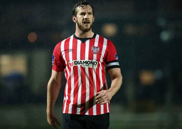Derry City captain Ryan McBride misses tomorrow night's game against Bray Wanderers through suspension. Picture by Lorcan Doherty/Presseye.com