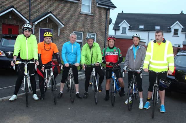 The cyclists (from left) Jason McKeeman, Johnny McCurdy, Ricky O'Connor, Nigel Dunn, Paul Dunn, Eugene Dallat and Chris Milligan. INBM42-15 KMA