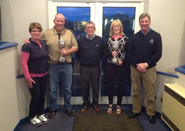 Pictured at the recent OMullen Mixed Foursomes event at Ballymena Golf Club are (from left): Elizabeth Anderson [Lady Captain], Sean McGarry [winner], Seamus Scullion (Big Als Pizza & BBQ Smokehouse, sponsor), Jill Crockard [winner] and Henry Eagleson [Mens Captain]