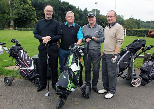 James McClintock, Raymond Lynn, Ian Manson and Aiden Donnelly at the Michelin PLC sponsored event at Galgorm Castle Golf Club. INBT 41-904H