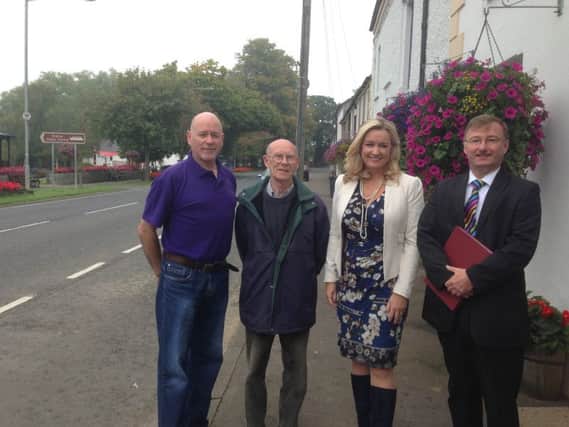 Meeting in Scarva to discuss speeding concerns were Leonard Anderson and Eddie Duffie from Scarva and District Community Association with Jo-Anne Dobson MLA and PSNI Supt David Moore. INBL Scarva speeding