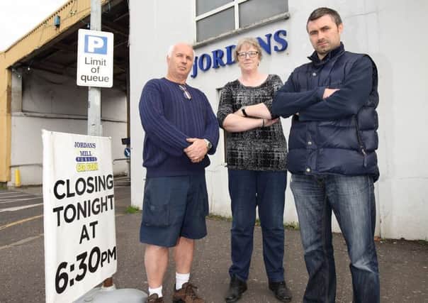 Ken O'Neill, manager, Jill Smith and Nicholas O'Neill, some of the staff at Jordan's Mill car park which was forced to close this week. US1541-542cd  Picture: Cliff Donaldson