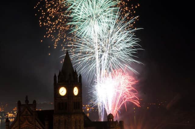 Derry's Guildhall lights up as the city's annual Banks of the Foyle Halloween Carnival drew to a close back in 2008 Picture Martin McKeown. 31.10.08