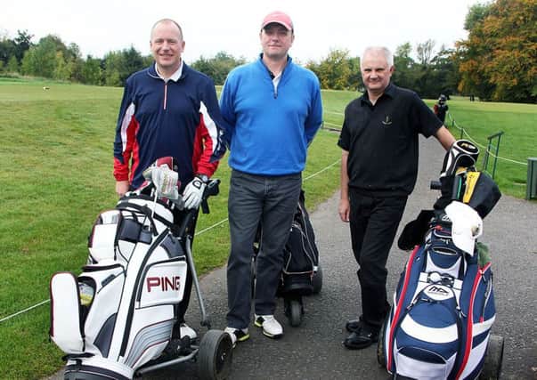 Ricki Simpson, Alan Featherstone and Clifford Irvin ready to take part in the Professional Day at Galgorm Castle Golf Club.  INBT 42-814H