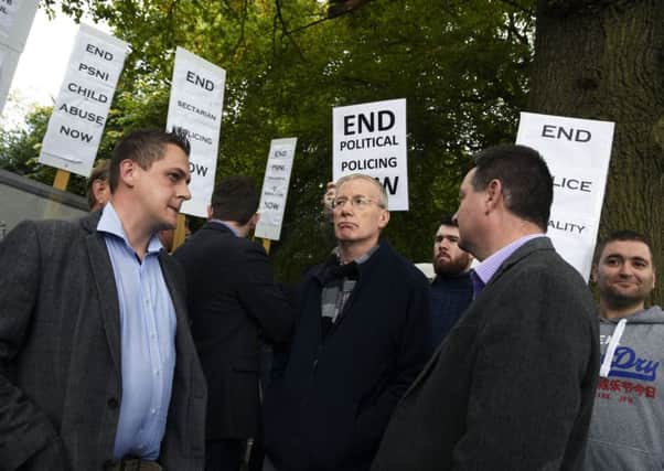 Gregory Campbell MP at the protest at St. Columb's Park House