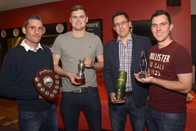 Pictured with Captain Garreth Sloan at the awards evening of The Lost Boys Golf Society are Craig Anderson (Matchplay Champion), Aaron Cobb (League Champion) and Stuart McCartney (Society Man of the Year). INBL1542-227EB