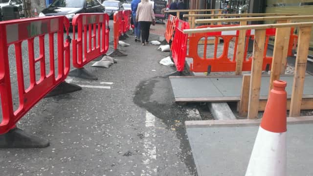 Work underway on one of Ballymena's core streets as part of the ongoing Public Realm scheme. (Editorial Image).