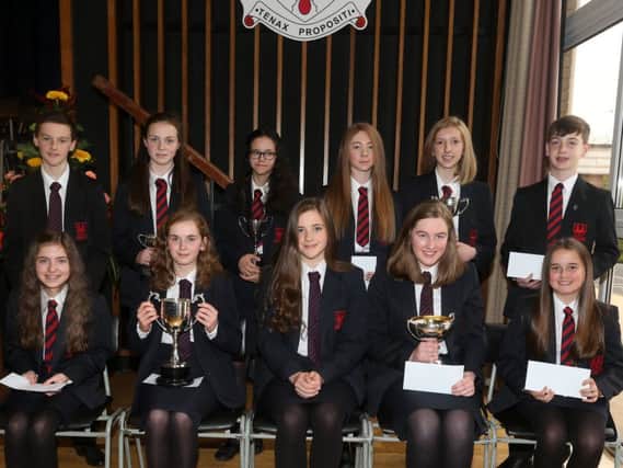 Special prize winners at the at the Ballymena Academy Junior prize day. Included are Beth Herbison, Rachael Mccaulay, Ellie Kyle, Joel Wallace, Megan Malfatton, Nina Kennedy, Katie Surgenor, Alexia Simoes, Hannah Reid, James Craig and Alice Rodgers. INBT 44-117JC