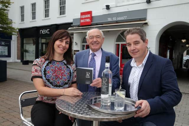 Pictured with the Vice Chairman of Lisburn & Castlereagh City Council's Development Committee, Alderman Jim Dillon is Stuart and Barbara Hughes, owners of Hughes Craft Distillery, Lisburn, who were awarded a silver medal for their pure RubyBlue Irish Potato Vodka at the New York World Wine and Spirits competition.
