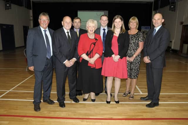 Lord Lieutenant for County Antrim Joan Christie OBE with guests at The War Memorials Trust community open night held in Downshire School. INCT 41-210-AM