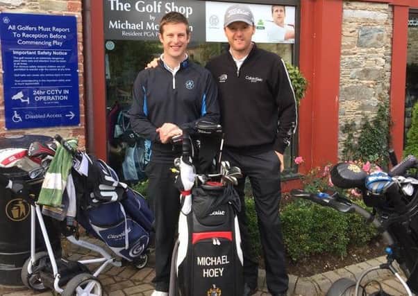 Roe Park Resorts Head PGA Professional Michael McCrudden (left) pictured with PGA European Tour Player Michael Hoey.