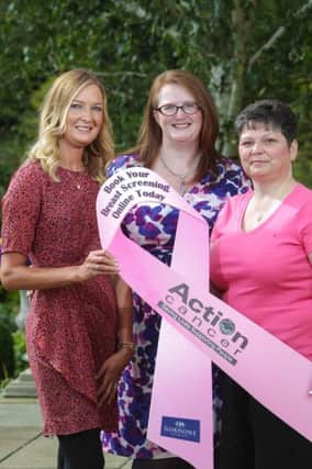 Fiona McQuillan from Gordons Chemists, Joanna Currie from Action Cancer and local Action Cancer ambassador Nicola Porter, are urging women to come for forward and book their potentially lifesaving screening with Action Cancer.