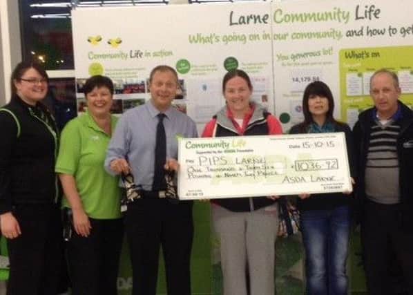 Asda has donated £1036.92 to PIPS Larne, as part of the stores ongoing commitment to supporting the community. Colleagues at the Larne store are pictured donating the funds to representatives of the charity.  INLT 44-652-CON