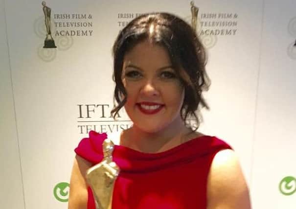 Dungannon broadcaster Lynette Fay with her IFTA for Fleadh TV.