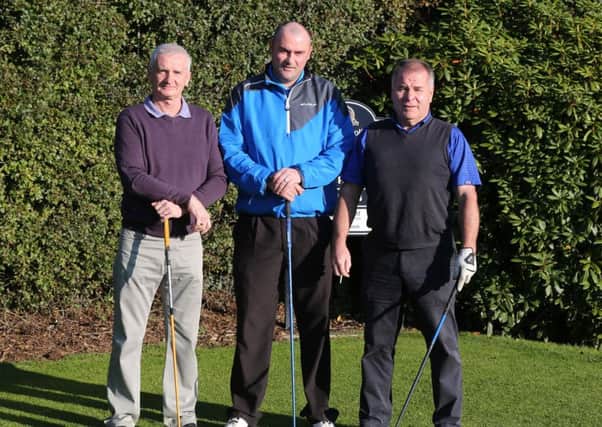 Paul Rodgers, Brian Casey and Laurence Ker who played in Saturday's competition at Ballymena Golf Club. INBT 43-176CS