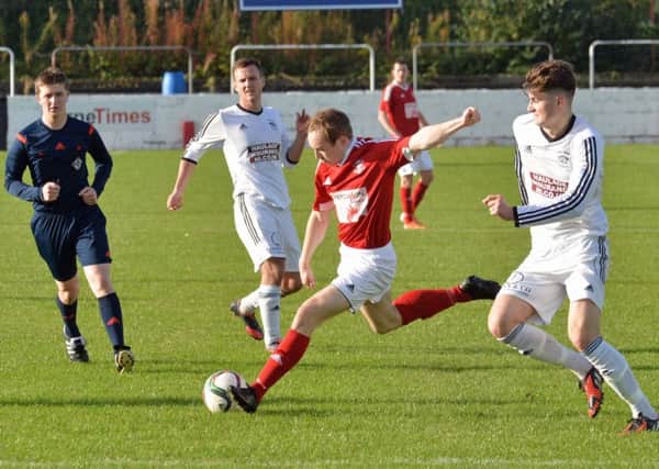 Thomas Robinson scored Larne FC`s second goal in their 2-0 win over Annagh United at Inver Park. INLT 43-027-PSB