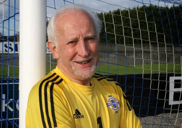 Keeper Terry Nicholson who made his Northern Ireland debut at the age of 72 and also captained the NI55 squad during their match with England veterans. INLM44-305AM