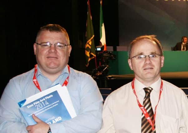 Sinn Féin representatives Declan McAleer MLA, Barry McElduff MLA
