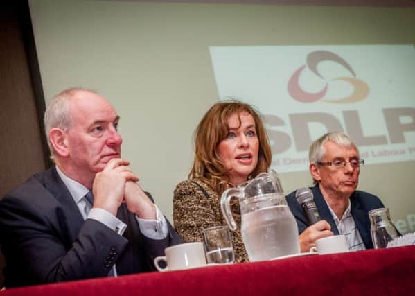 Mark Durkan MP, Professor Deirdre Heenan and journalist Paul Gosling at a 'City Deal' seminar in the City Hotel on Friday. Photo: Stephen Latimer Photography.