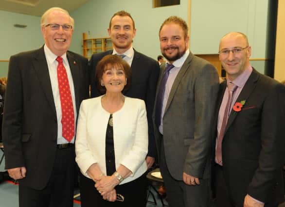 Amy Roberts pictured at the launch of her new CD - Im trusting You Lord at an evening of praise in Hillsborough Village Hall on Saturday 31st October.  Included are the Rev Dr Fred Greenfield (Compere) and gospel group Revelation - Andy Calderwood, Thomas McCalmont and David Strange.