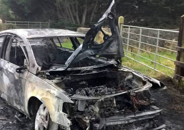 A burnt out car at Derryadd.