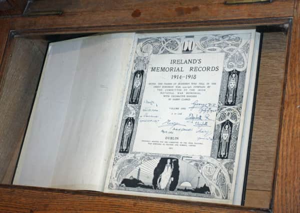Ireland's Memorial Records 1914-1918 encased in glass, listing the names of Irishmen who fell in the Great War. 3003JM97