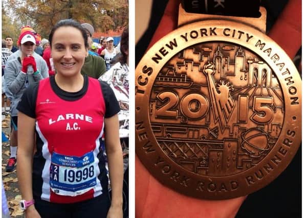 Larne AC's Gillian Logan and her New York City Marathon medal. INLT 45-930-CON