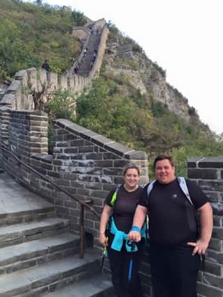 Tracy-Jayne Johnston and her son Jordan James Kennedy during their trek of the Great Wall.