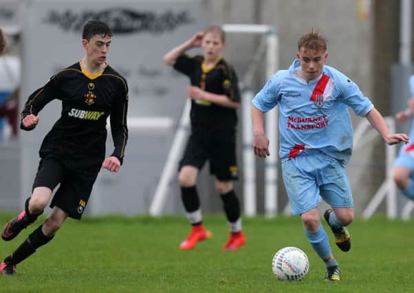 Ballymena United under-16s on the attack against Lurgan. INBT 46-200CS
