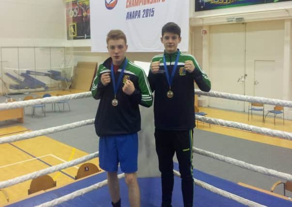 Cookstown boxers Ethan McGuckin and Francis Quinn with their European medals