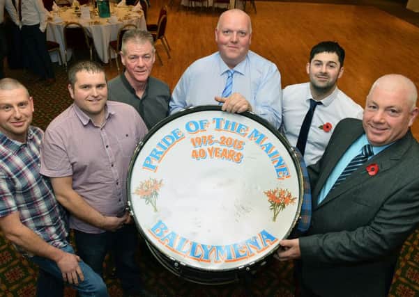 Some of the Pride of the Maine flute band drummers pictured at the band's 40th anniversary dinner evening in Leighinmohr Hotel. INBT 46-810H