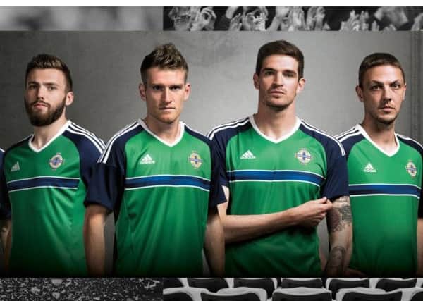 Players model the new Northern Ireland shirt which has been met with dismay by many fans.