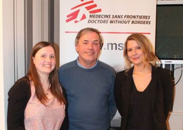 Armand Gaillard Stage Aid founder, writer and director with representatives from MSF (Medicin San Frontier - Doctors without Borders) whom the charity made a large donation to this year.