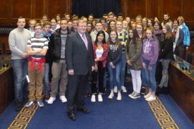 Pupils from Dromore High School and Realschule Oberlenningen in Germany, visit Stomore with Jonthan Craig MLA on a recent exchange trip.