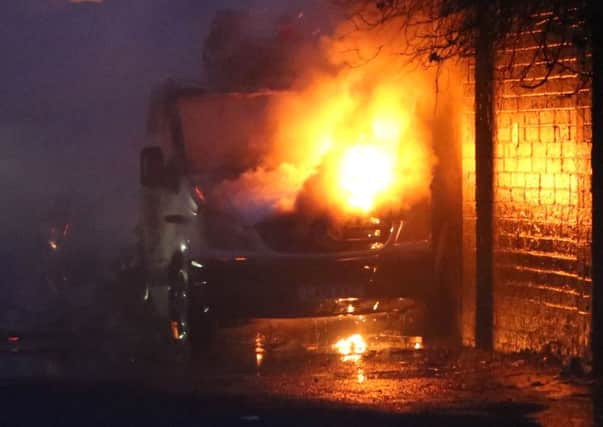 Van on fire. Stock image