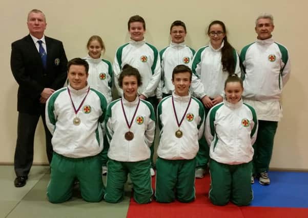 Kobushi Kai Ireland members who took part in the IKU Northern Ireland squad, which competed at the recent IKU World Championships. Back row left to right: Chris McFeely (Referee); Niamh Irvine, Patrick Gormley, Conor Doherty, Emma Ball and Dermott McLaughlin (Coach). Front row left to right: James McBrearty, Erin Kerrigan, Ciaran Curry and Grace Conway.