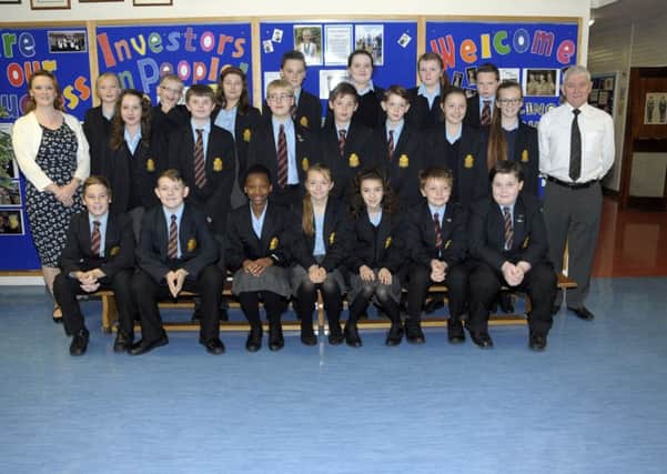 Downshire School's class 8D with teacher, Mr Best and Head of Year, Mrs O'Callaghan. INCT 45-200-AM