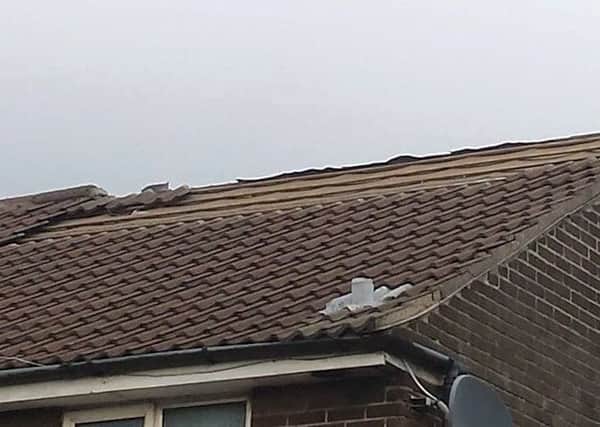 One of the homes in Ballyhenry that was hardest-hit by the 'mini tornado'. A large section of the roof was badly damaged.