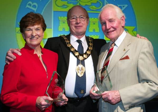 One of Sean's proudest moments was when he was inducted, along with wife Maeve, into Ballymena's Sporting Hall of Fame. The couple are pictured at the ceremony with the then Mayor of Ballymena, Councillor Hubert Nicholl.