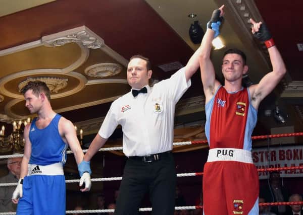 Braid ABC's Anthony O'Rawe celebrates after beating Marc McLaughlin to win the Ulster Elite lightweight title. Picture: Press Eye.