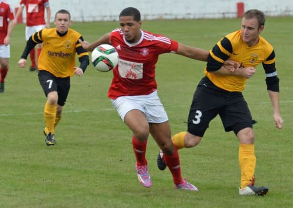 Guillaume Keke in action for Larne FC in their league game against H&W Welders at Inver Park. INLT 41-013-PSB