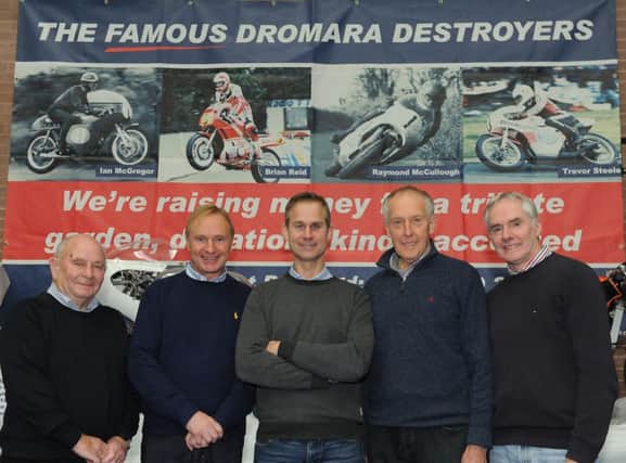 The famous Dromara Destroyers pictured with special guest Jamie Whitman (centre of pic) at the Motorcycle Show at Lagan Valley LeisurePlex, Lisburn on Saturday 14th November.  L to R: Ian McGregor, Brian Reid, Ray McCullough and Trevor Steele.
