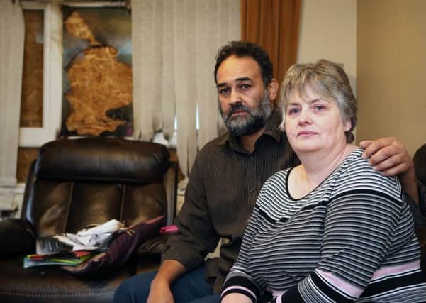 Picture credit © Matt Mackey - Presseye.com - Belfast - Northern Ireland - 17th November 2015

Margaret Ibrahim along with her husband Amin Ibrahim who is a Muslim pictured in their Kintyre Park, Ballymena home after a petrol bomb was thrown through the front window of the house around 1am on Tuesday morning.