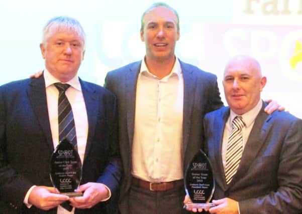 Mark Jamieson and Alan Gilmore with former rugby star Stephen Ferris.