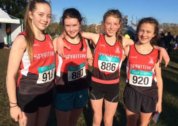 The City of Derry Spartans Girls U14 team pictured at the National Cross Country Championships in Santry, Dublin on Sunday. Left to right are, Grace Flynn Page, Aisling Walsh, Aela Stewart and Cara Laverty.