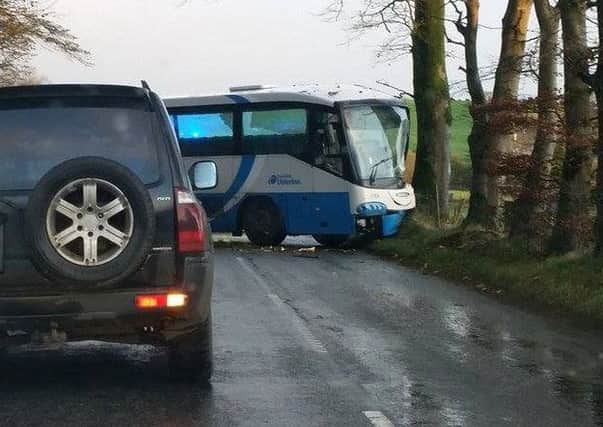 A bus was in a collision with a car this morning near Pomeroy