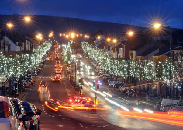 Cookstown with the Christmas lights on